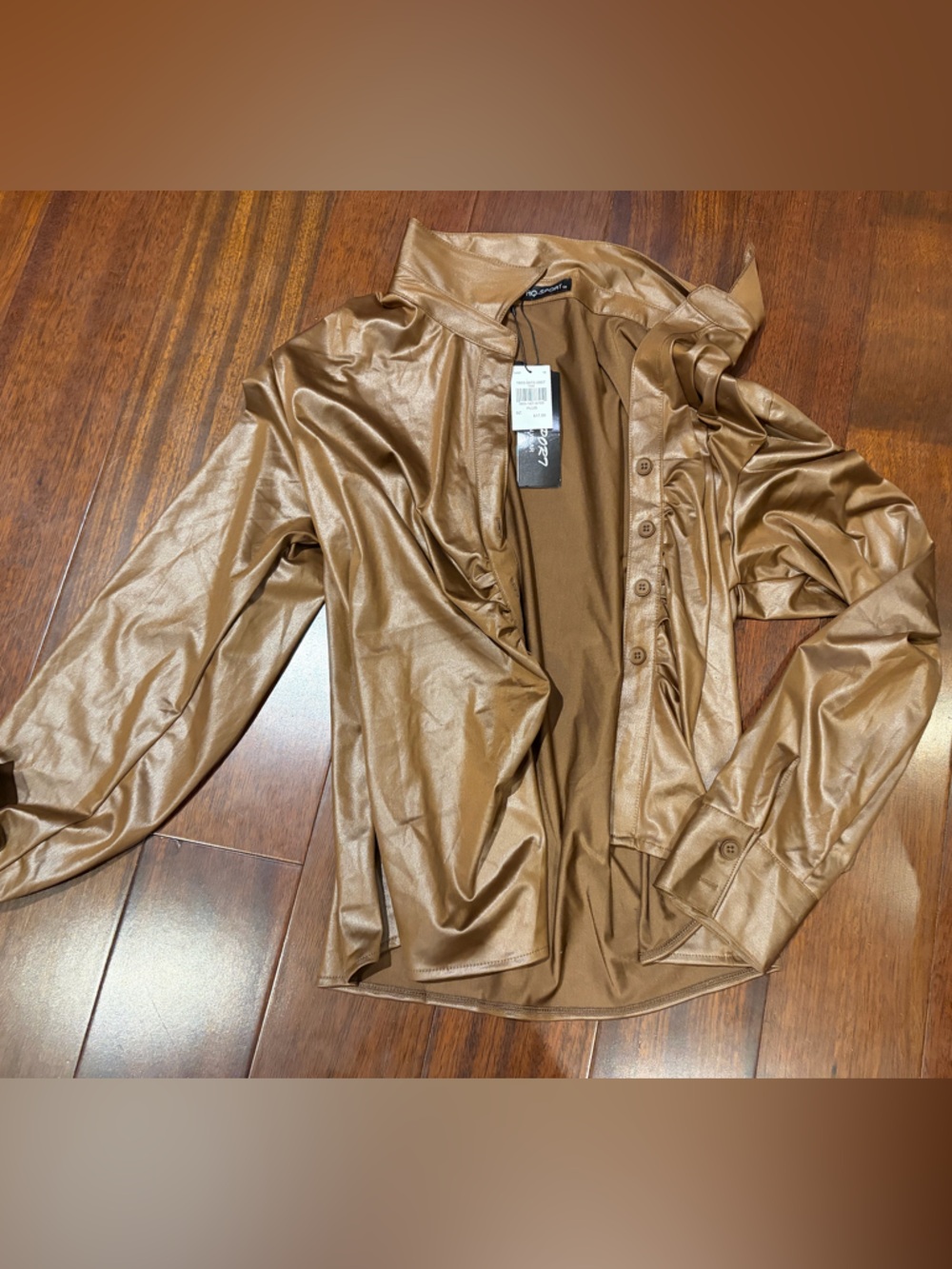 Faux Leather Button-Front Jacket in Caramel Brown